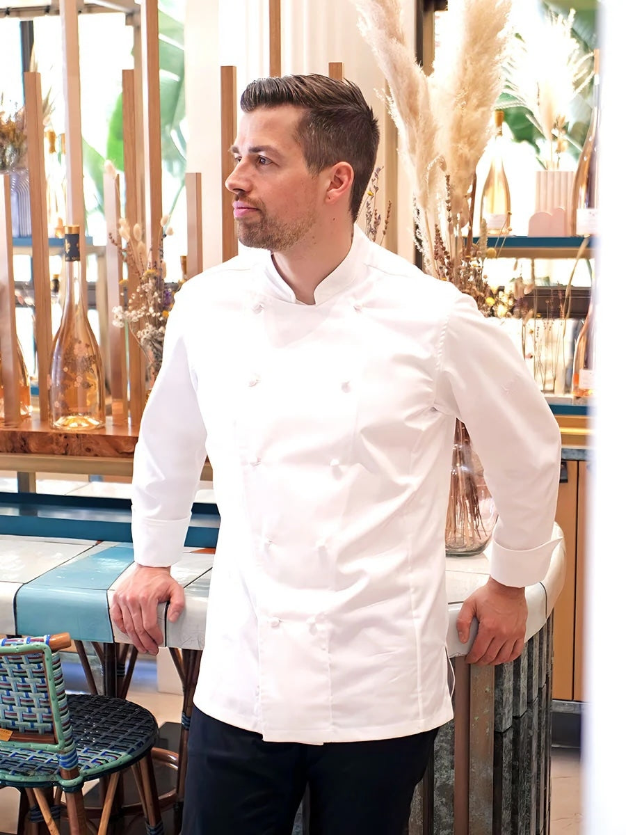 BRAGARD 白 シェフコート　青いスナップボタン　LLワイドサイズ Chef jackets